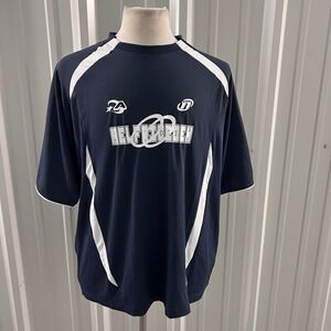 Tennis Active Mens Navy Blue White Mesh Soccer Jersey Blokecore Shirt Size M NEW